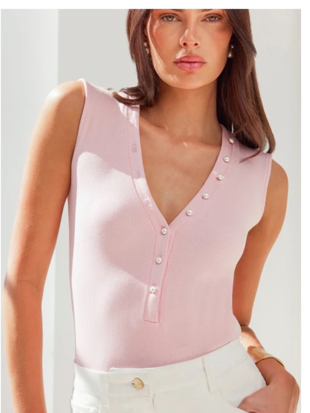 Generation Love: Pink Zoelle Rib Tank size XS, pearl buttons